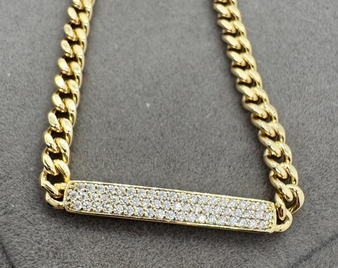 Moissanite Pave ID Chain Bracelet Cuban Chain-link 925 and/or Solid 14k Gold