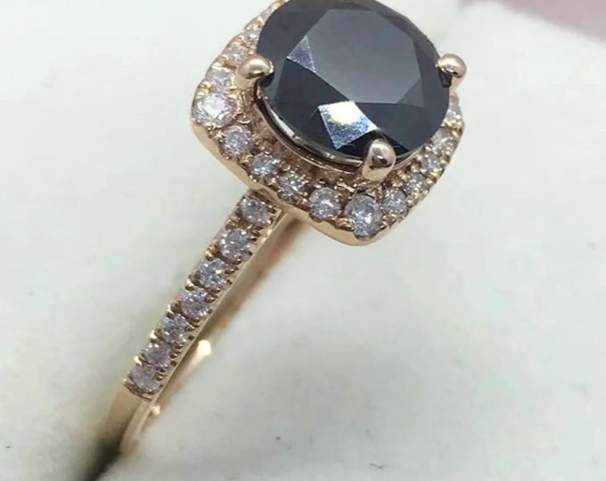14k Rose Gold Black and White Moissanite Halo Engagement Ring