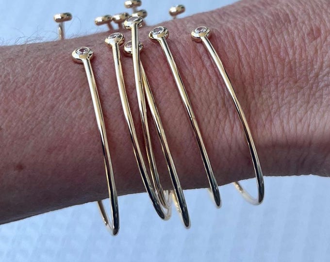 Sterling Silver, Gold plated 3.0mm Moissanite Cuff Bracelet