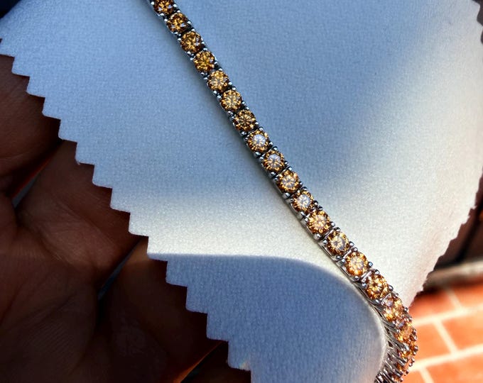 Champagne Moissanite Diamond Tennis Bracelet GRA 3.0mm VVS1 certified 925/18k