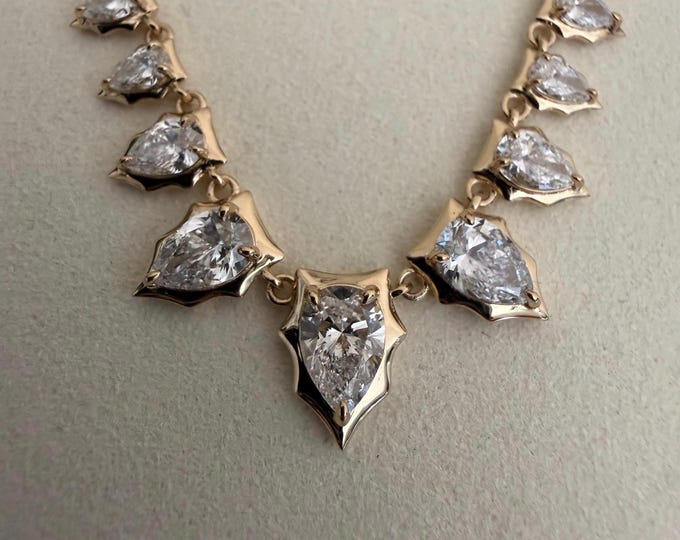 18k Diamond Pear cut Graduated Bib Necklace Adjustable Closure