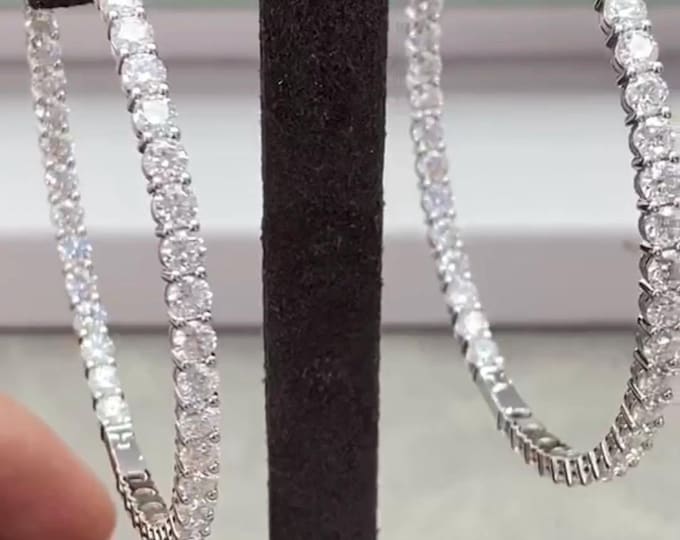14K Gold Moissanite Hoop Earrings: Inside Outside Set, D VVS1 Certified, 64mm Diameter