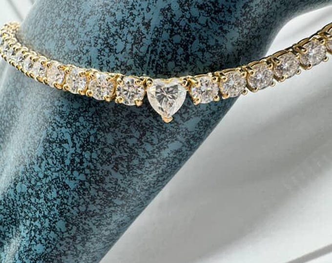 Moissanite Hidden Heart Tennis Necklace Bridal Jewelry 925/18k
