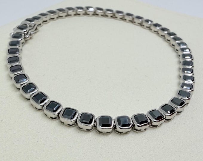 Asscher cut Black Moissanite Tennis Chain: Bezel Set VVS1 Bracelet