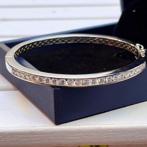 Moissanite Bangle Bracelet Sterling Silver GRA Certified Moissanite Bracelet