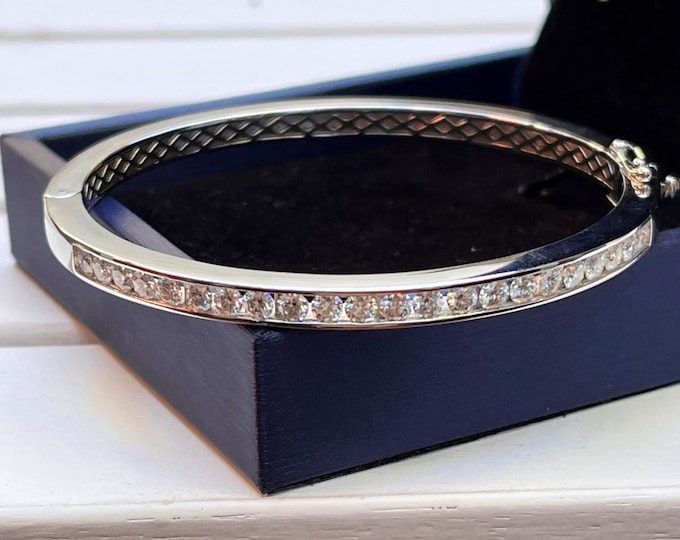 Moissanite Bangle Bracelet: 18k Gold Plated Sterling Silver