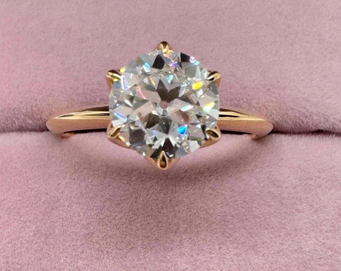18k Gold 2.0 Carat OEC Moissanite Engagement Ring, Size 7