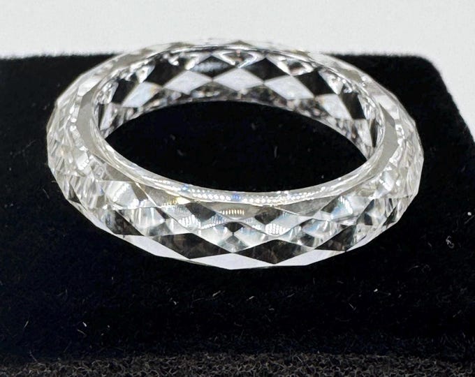 Faceted Moissanite Ring: Metal-Free Carved Gemstone Band 12.5ct D VVS1