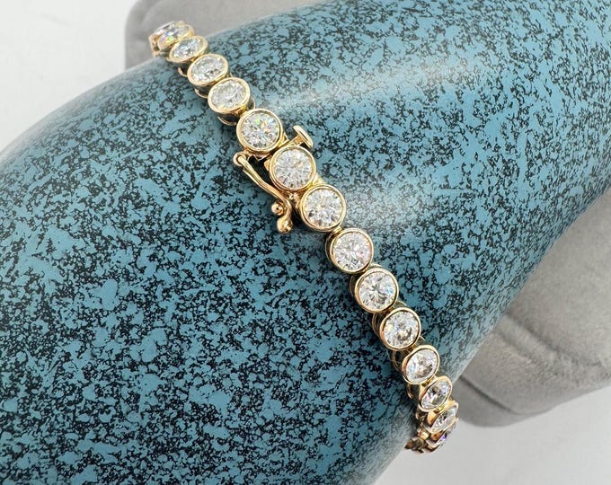 14k Yellow Gold Moissanite Tennis Bracelet, 6.7 Carats solid gold