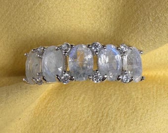 Moonstone and Moissanite Ring 5stone Ring Natural Gemstones 925/18k