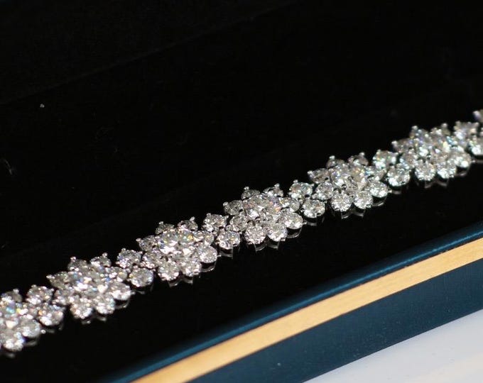 Floral Moissanite Tennis Necklace: 18k White Gold over Sterling Silver