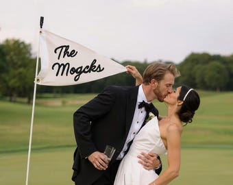 Last Name pennant | Personalized wedding  marriage pennant flag | golf wedding pennant flag christmas gift | established pennant