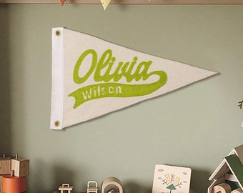 Hand Embroidered Name Pennant Flag Pennant Banner Custom Flag Custom Pennant name banner Baby name sign Wall Art decor Gifts for kids