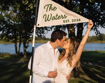 Banderín de boda de golf bordado personalizado, banderín vintage con apellido / letrero de boda / banderín establecido