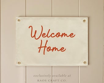 Welcome home Flag , Hanging Canvas Banner Wall Decor,Vintage Canvas Banner,Wall Art Pennant for Nursery,Living Room Decor Pennant