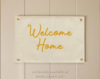 Welcome home Flag , Hanging Canvas Banner Wall Decor,Vintage Canvas Banner,Wall Art Pennant for Nursery,Living Room Decor Pennant