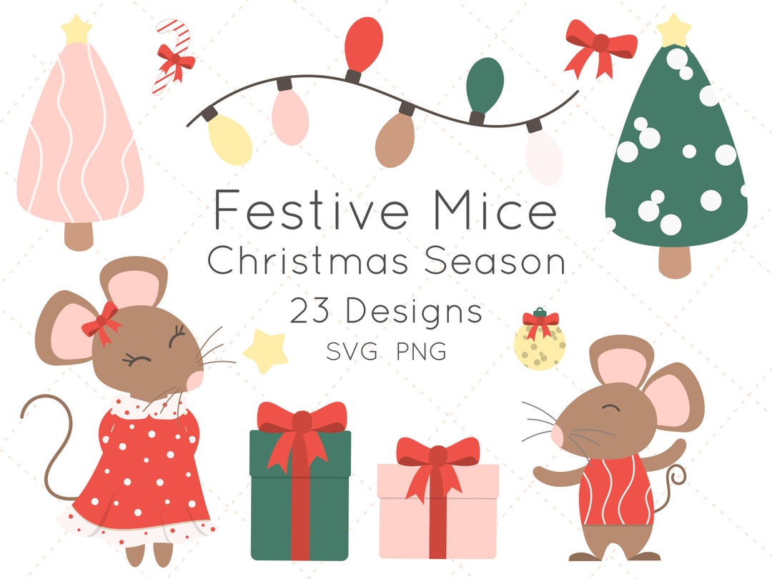 Festive Mice Clipart, Christmas Mouse Family, Holiday Clipart, High ...
