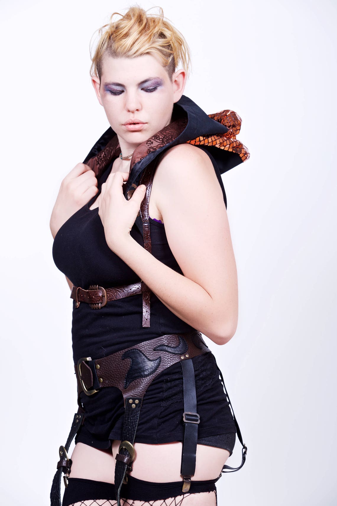 Brown and Black Leather Garter Belt Adjustable Steampunk Etsy