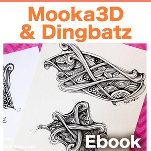 Könnte beinhalten: Schwarz-weiße Tintenzeichnungen mit komplizierten Mustern, betitelt "Mooka3D & Dingbatz Ebook".