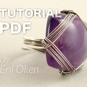 Peut inclure: Un tutoriel PDF pour réaliser une bague en fil de fer avec une pierre précieuse violette. Le PDF est par Eni Oken.