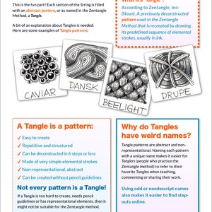 May include: Page from a book titled "3DTangle: Zentangle Magic Moments" by Eni Oken. The page features the title "Step 5: Tangle" and explains what a tangle is, with examples like "Caviar" and "Dansk".
