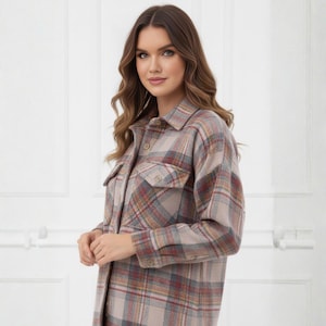 Kariertes Flanellhemd Frauen, Übergroßes Shacket, Warme Winter-Hemdjacke, Weiche Karierte Button Down