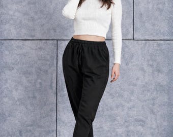 100% Cotton Wide-Leg Pants with Elastic Waist & Pleated Hem