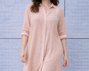 Vestido camisero midi de muselina de algodón - Boho Casual