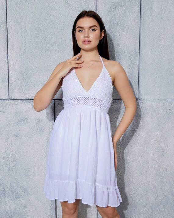 Witte jurk met ringetjes en spaghettibandjes, 100% katoenen voile