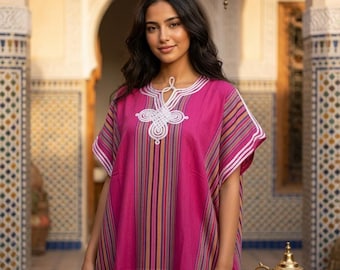Colorful Moroccan Kaftan Dress, Striped Gandoura Maxi Dress, Handmade Boho Caftan for Women, Resort Wear, Eid Ramadan Wedding Gift