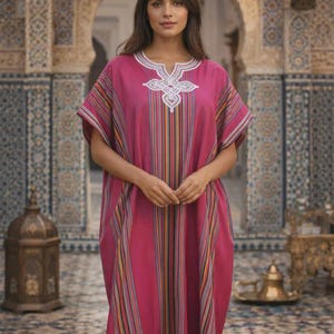Gandoura marocaine à rayures, robe longue élégante pour femme