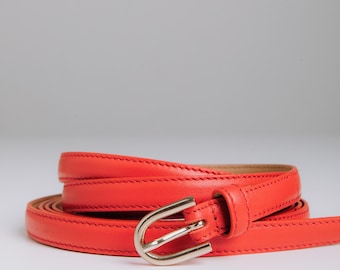 Cinturón de cuero rojo para mujer: triple vuelta, hecho a mano, cinturón de vestir