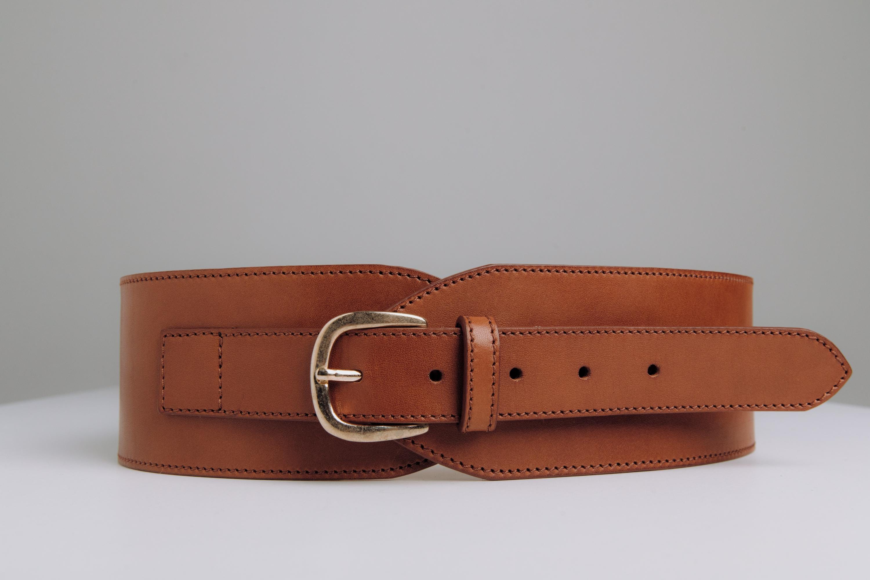 Genuine Leather Brass Corset Belt Wide Camel  Handmade Heavy Leather Belt Sz 32 Shop Upcycled Leather Corset Belt Camel | JULAHAS main image 3