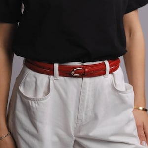 Slim red belt | Red leather woman belt | Leather belt for dress | Triple belt for dress | High Waist Belt | Hight Quality belt | Gift