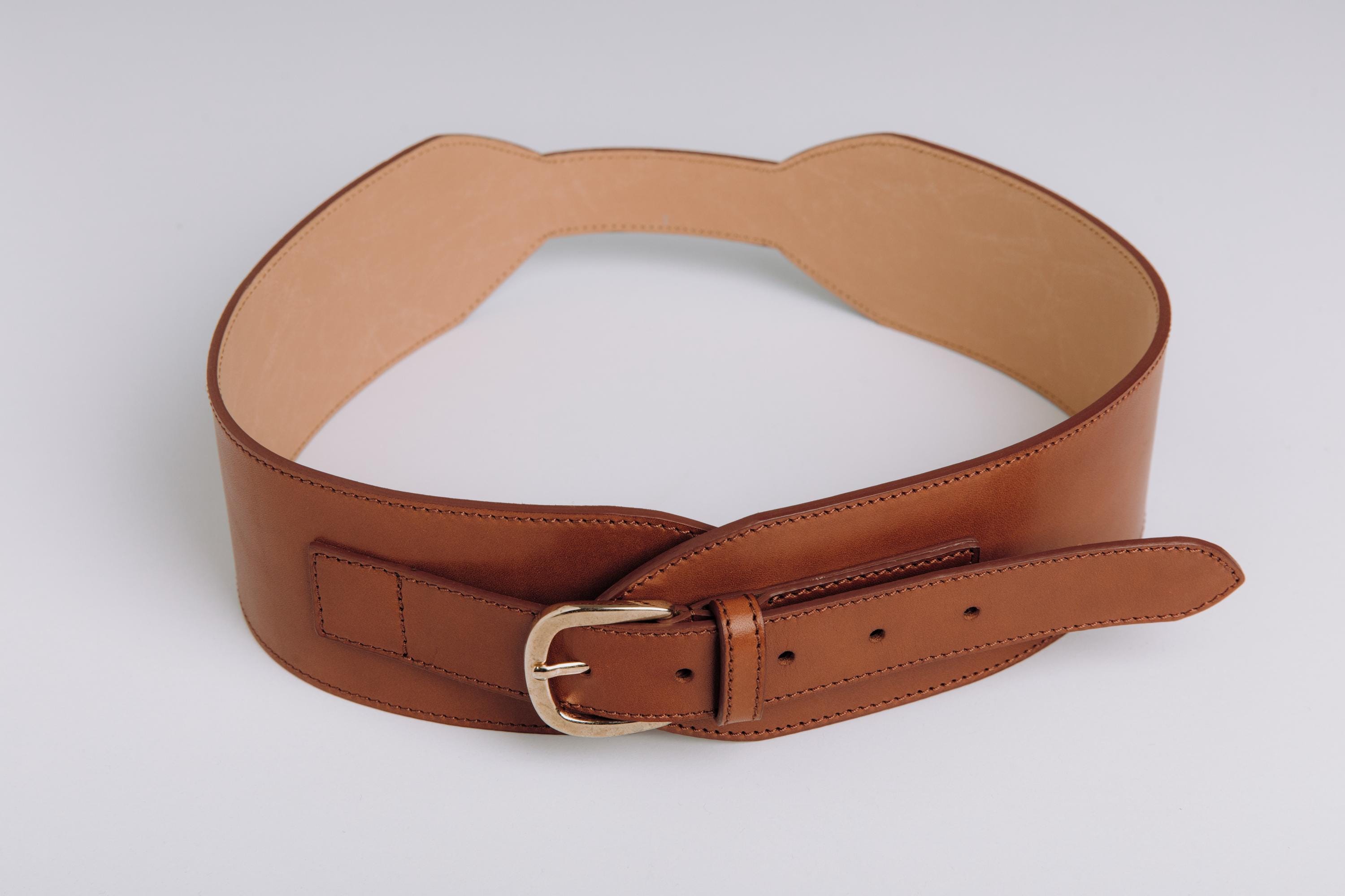Genuine Leather Brass Corset Belt Wide Camel  Handmade Heavy Leather Belt Sz 32 Shop Upcycled Leather Corset Belt Camel | JULAHAS main image 4