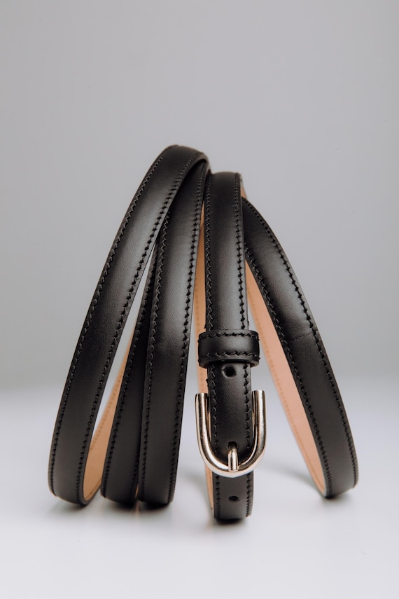 Slim Black Leather Wrap Belt: Handmade Adjustable Waist Belt  display picture 2