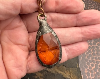 Faceted Golden Orange Glass Pendant - Ancient Vibe Boho Necklace