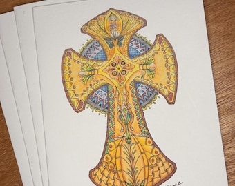 Cross Notecards, Zen Doodle Style with white envelopes, set of 4