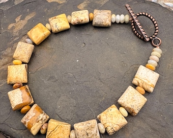 Beaded Bracelet, square Picture Jasper beads in shades of brown