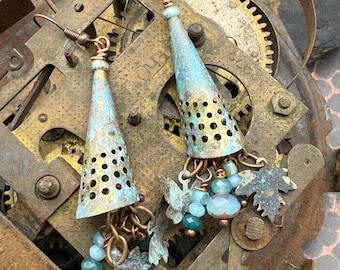 Cone shaped earrings with bead dangles and charms