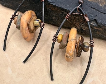 Dangle Earrings, a tribal relic vibe with African clay beads and glass Czech beads
