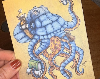 Octopus Steampunk blank inside note cards, set of 4 with envelopes