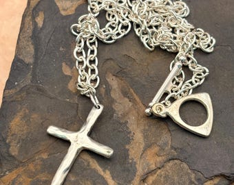 Cross Pendant on silver tone chain
