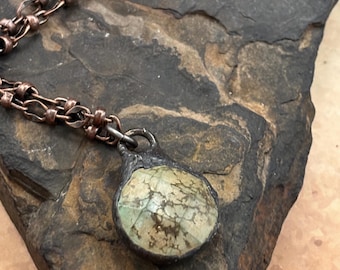 Pendant Necklace with 3/4" round Turquoise faceted gemstone on dark copper chain