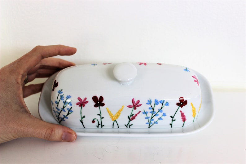Hand Painted Butter Dish With Wild Flowers House Warming Gift Etsy