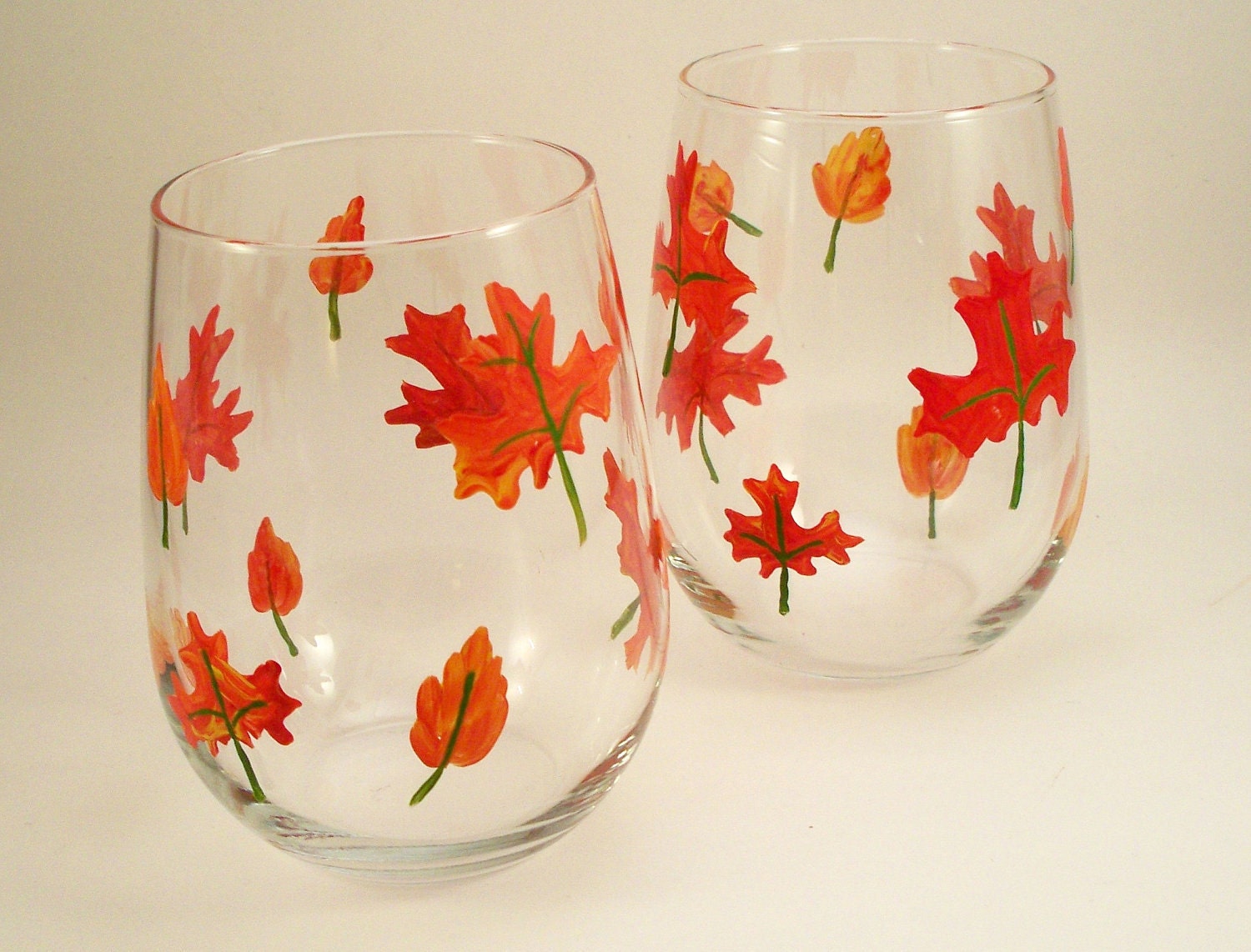 Painted stemless wine glasses with falling leaves autumn Etsy