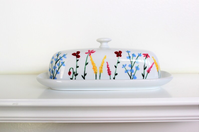 Hand Painted Butter Dish With Wild Flowers House Warming Gift Etsy