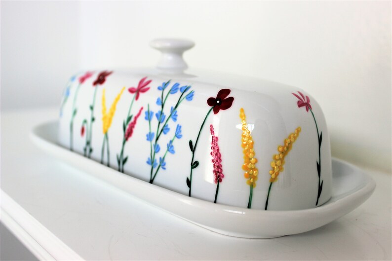 Hand Painted Butter Dish With Wild Flowers House Warming Gift Etsy
