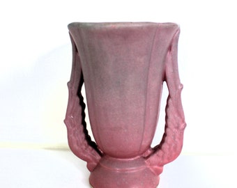 Vintage Niloak matte pink pottery vase, Niloak Hywood trophy vase