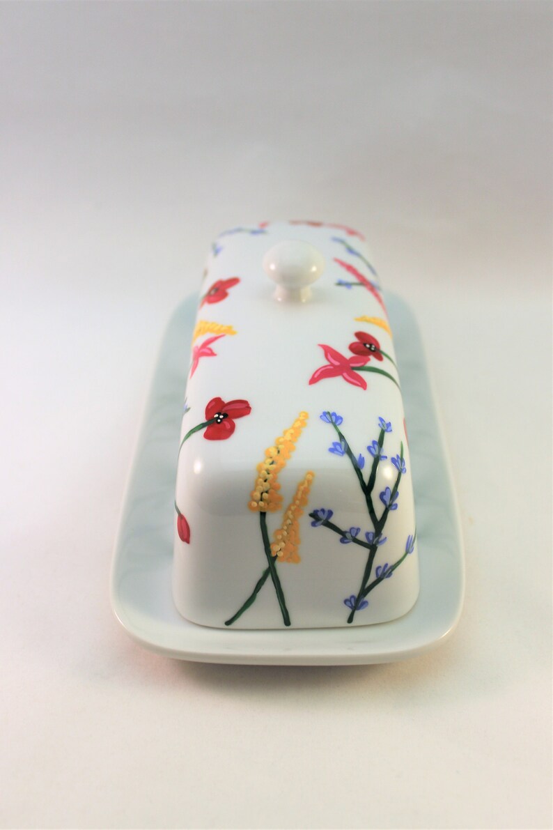 Hand painted butter dish with wild flowers house warming gift Etsy